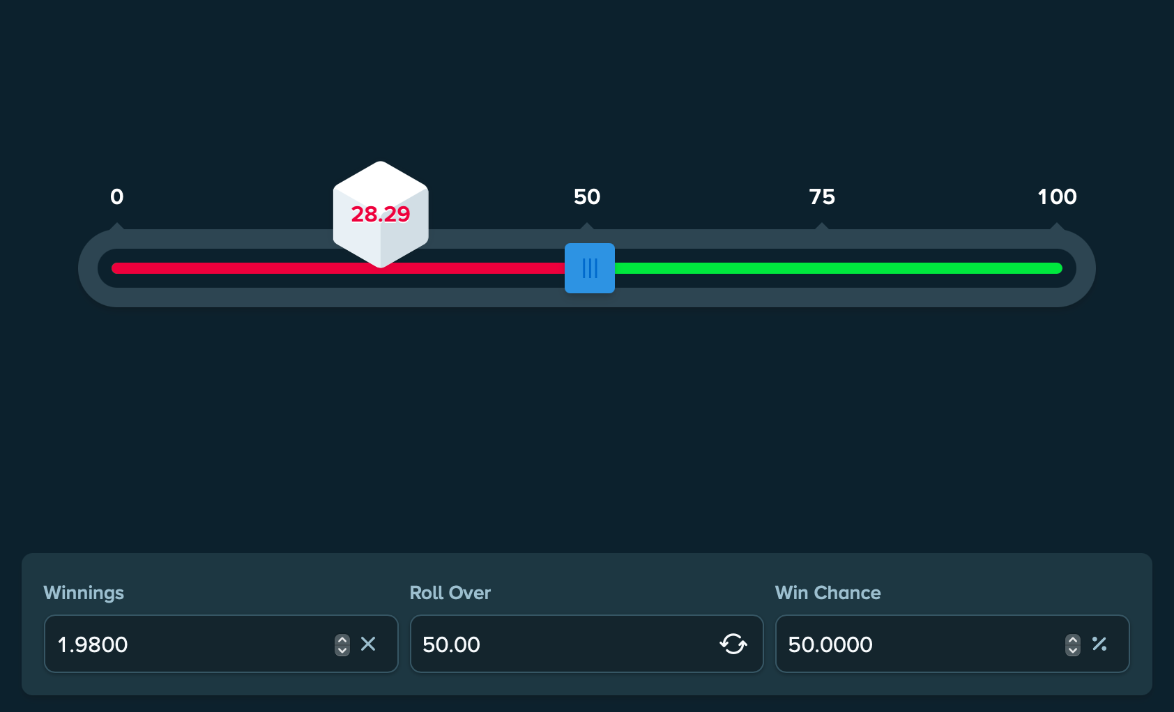 Stake Dice slider UI